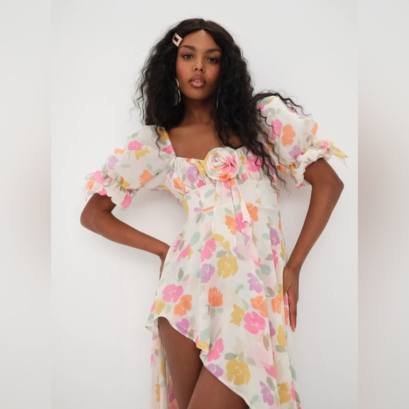 🔆 For Love & Lemons Floral Petal Midi Dress - Size Small - Picture 4 of 4